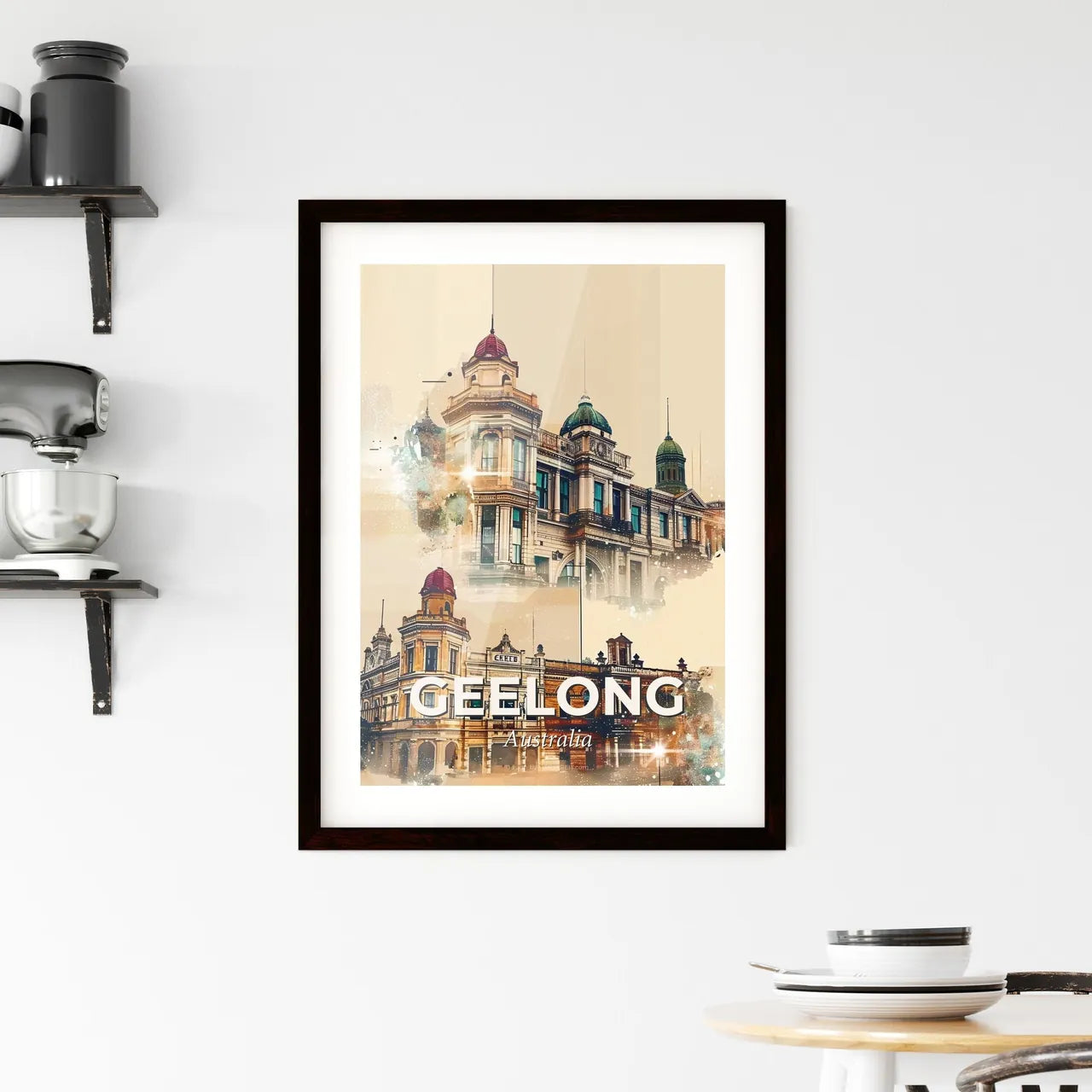 Geelong Australia Skyline Double Exposure Poster Framed Print
