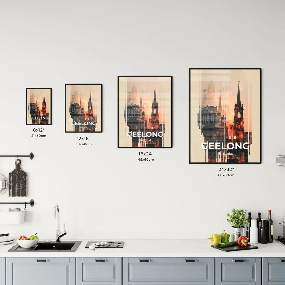 Geelong City Skyline Architecture Poster Office Art
