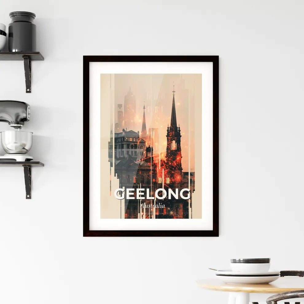 Geelong City Skyline Architecture Poster Framed Print