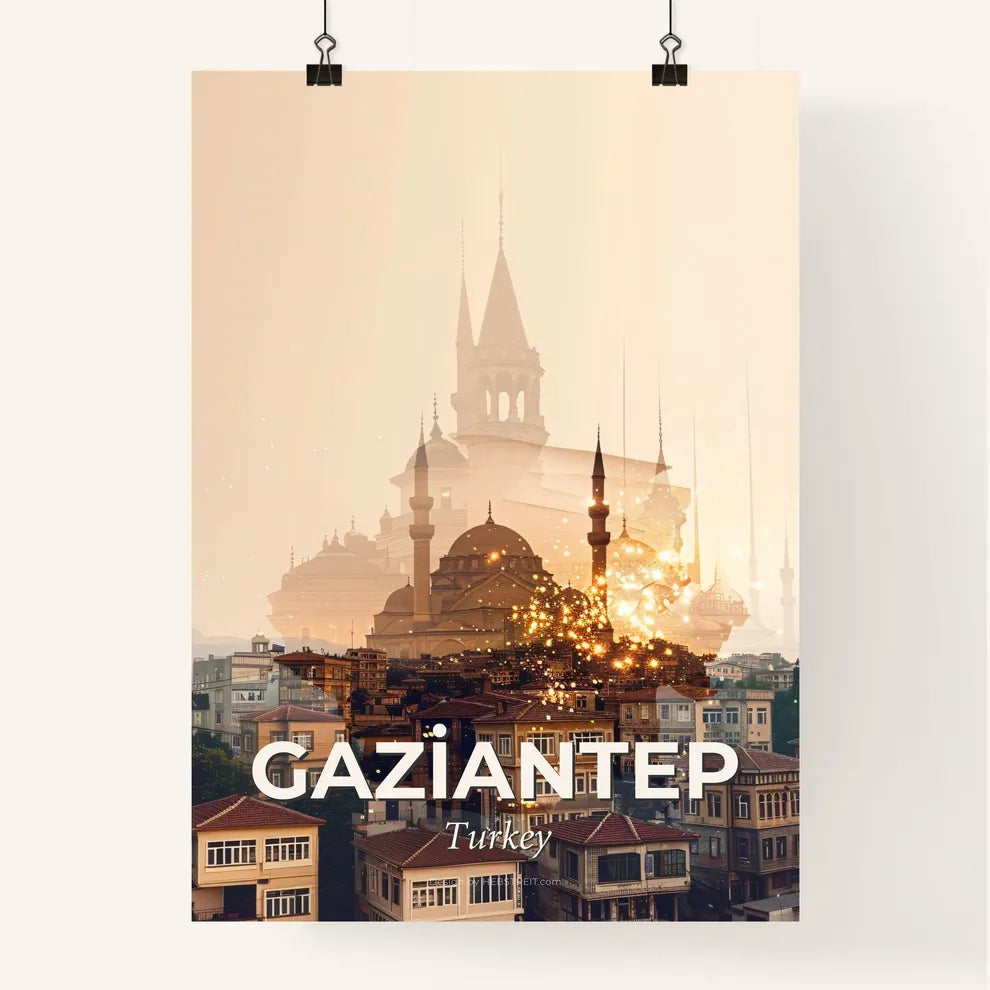 Gaziantep: Double Exposure Cityscape Skyline Poster Poster