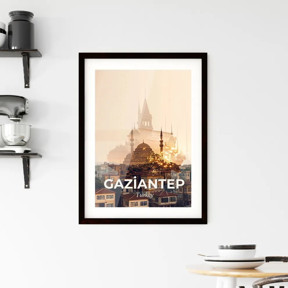 Gaziantep: Double Exposure Cityscape Skyline Poster Framed Print