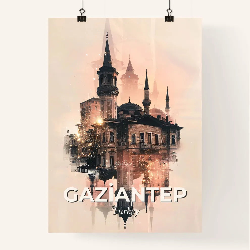 Gaziantep Cityscape Double Exposure Skyline Art Poster