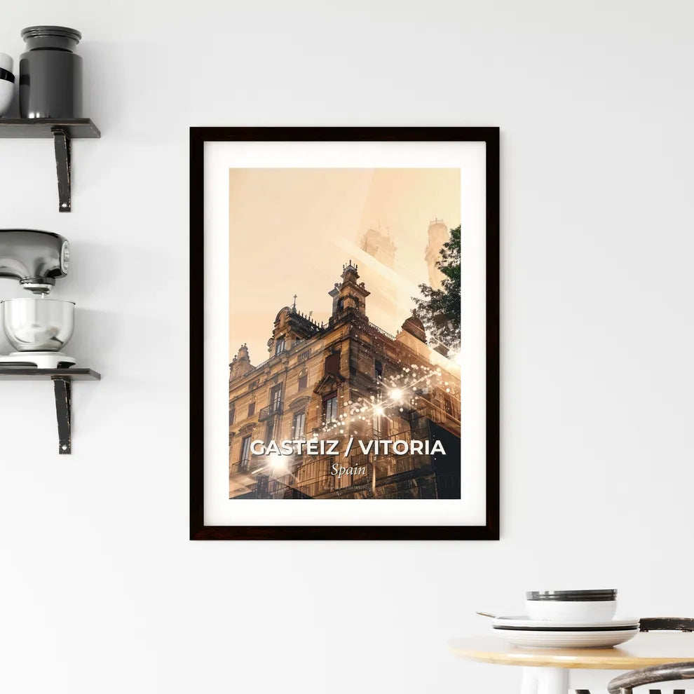 Gasteiz / Vitoria City Skyline Bright Double Exposure Art Poster Framed Print