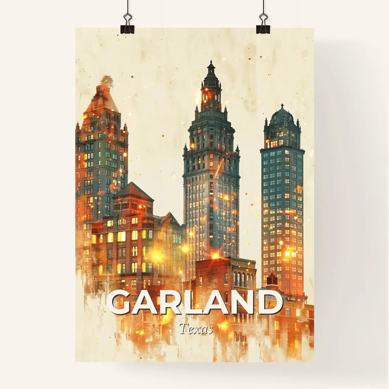 Garland, Texas: Sparkly Skyline Art Poster