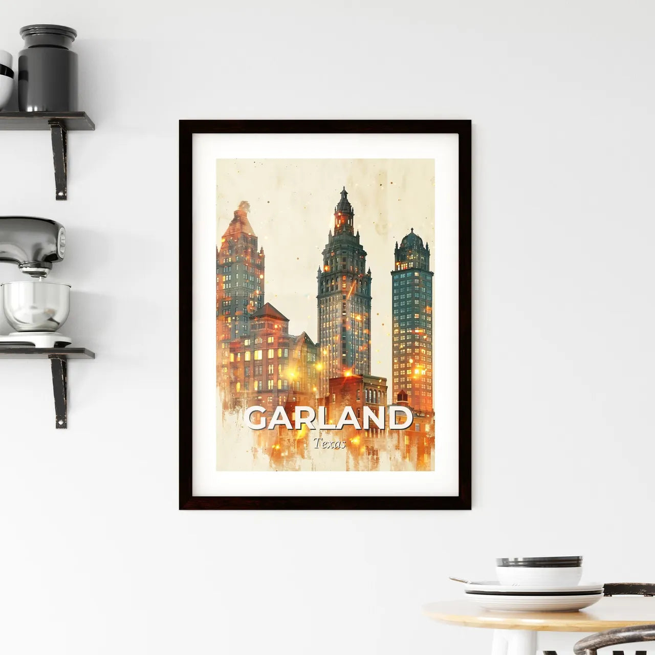 Garland, Texas: Sparkly Skyline Art Framed Print