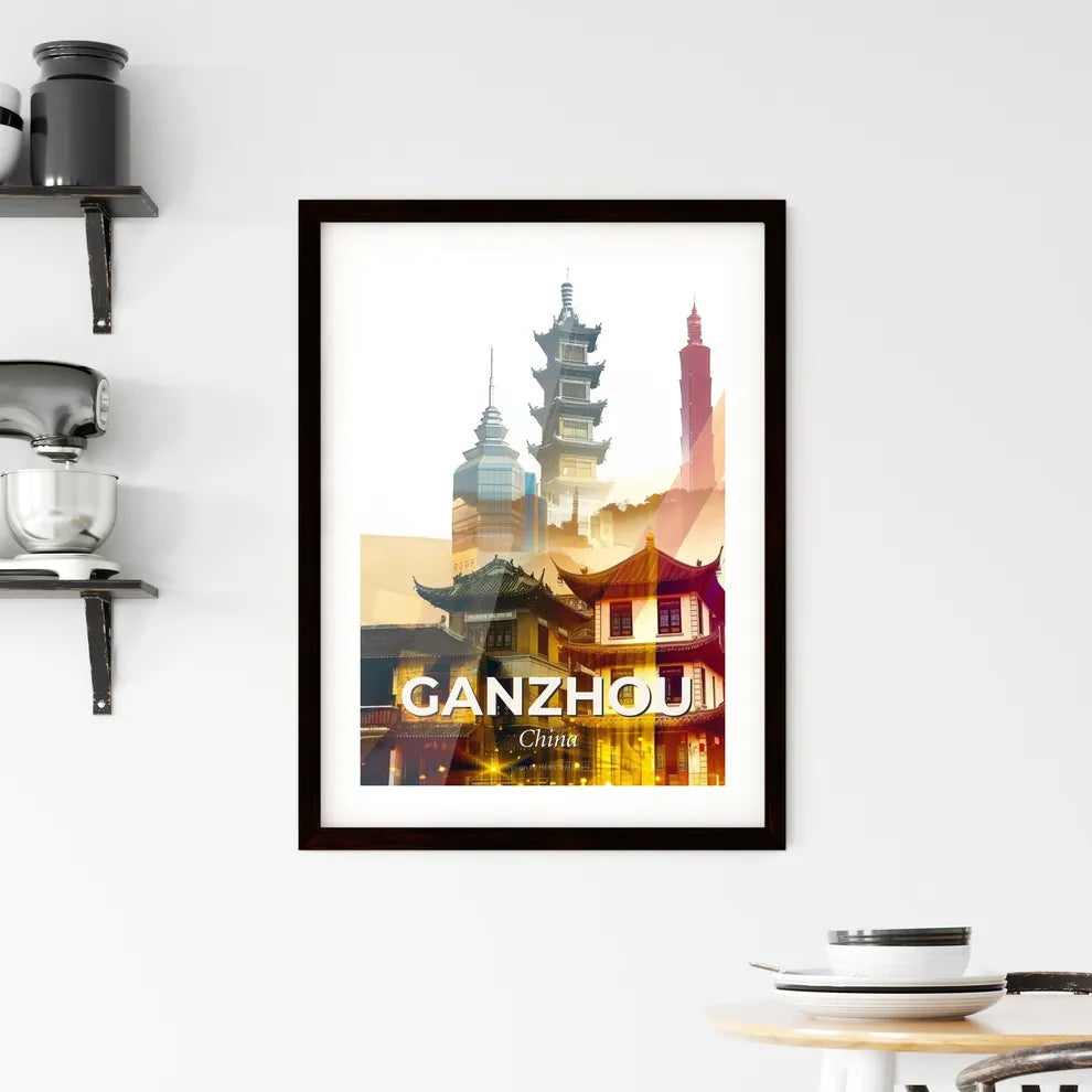 Ganzhou Skyline Double Exposure Cityscape Poster Framed Print