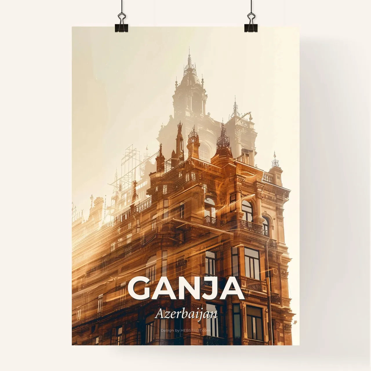 Ganja Azerbaijan City Skyline Poster Beige Paper Artwork Poster