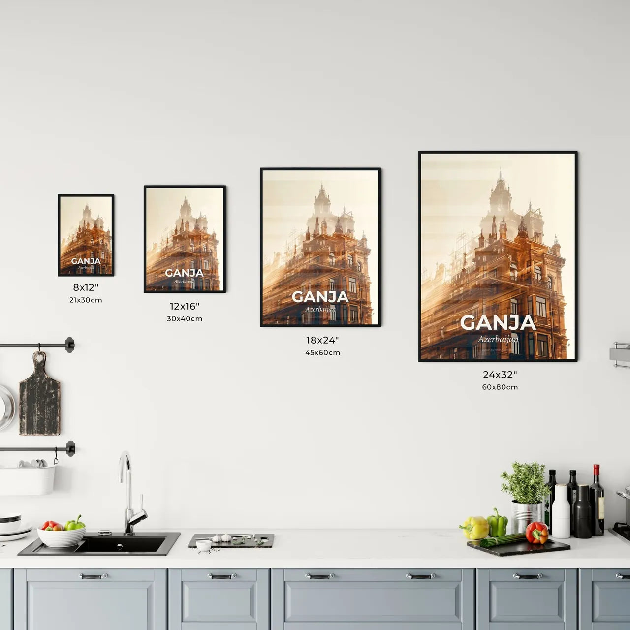 Ganja Azerbaijan City Skyline Poster Beige Paper Artwork Office Art