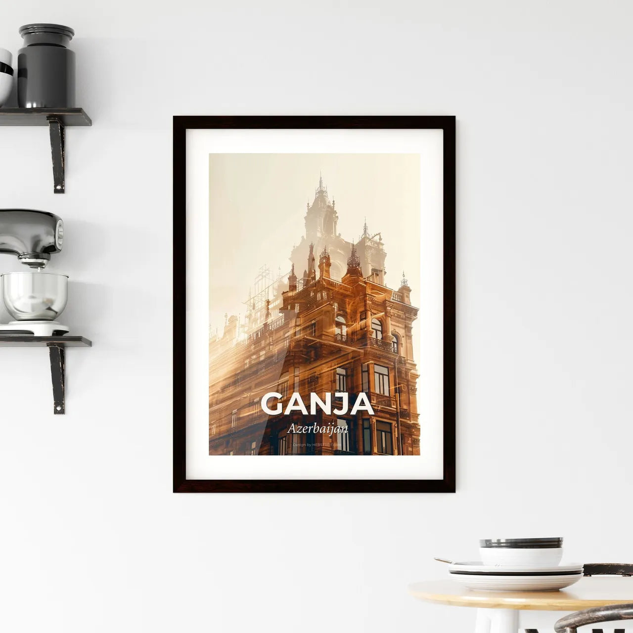 Ganja Azerbaijan City Skyline Poster Beige Paper Artwork Framed Print