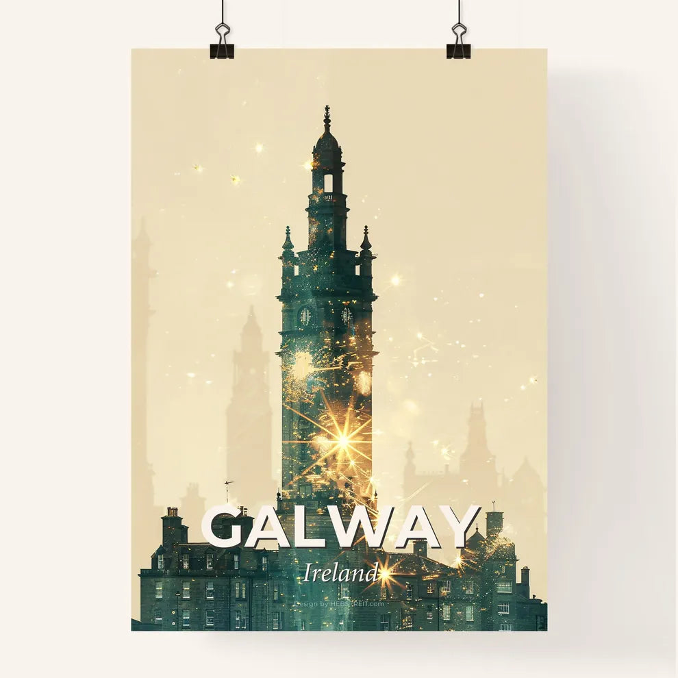 Galway City Silhouette: Double Exposure Skyline Art Poster