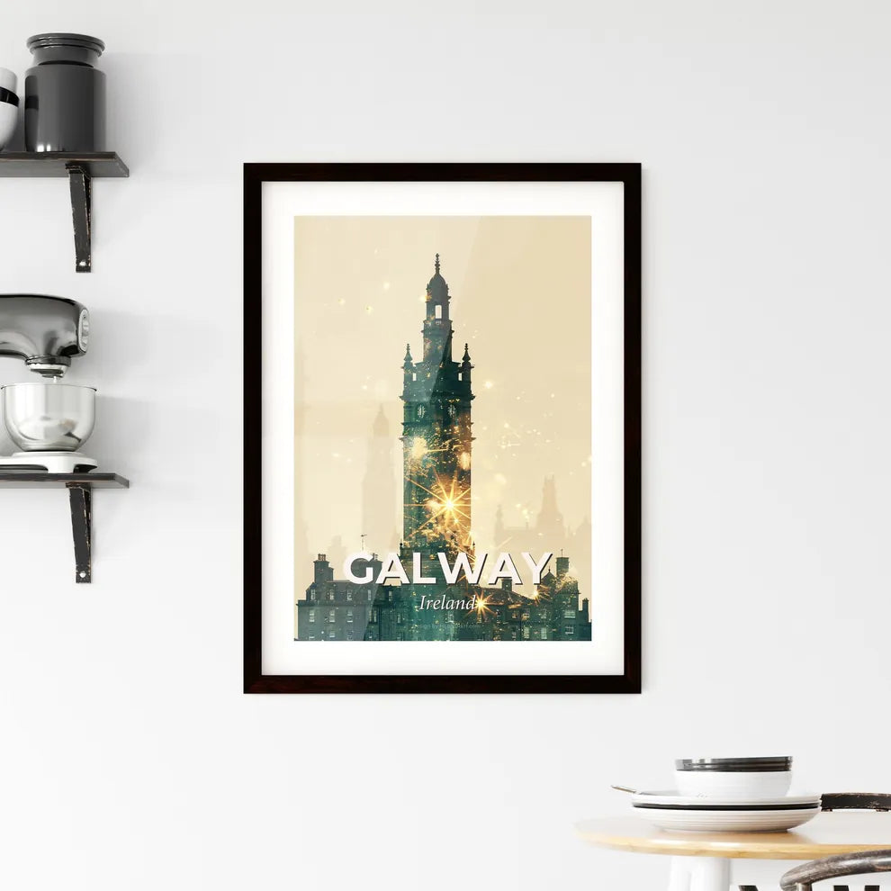 Galway City Silhouette: Double Exposure Skyline Art Framed Print