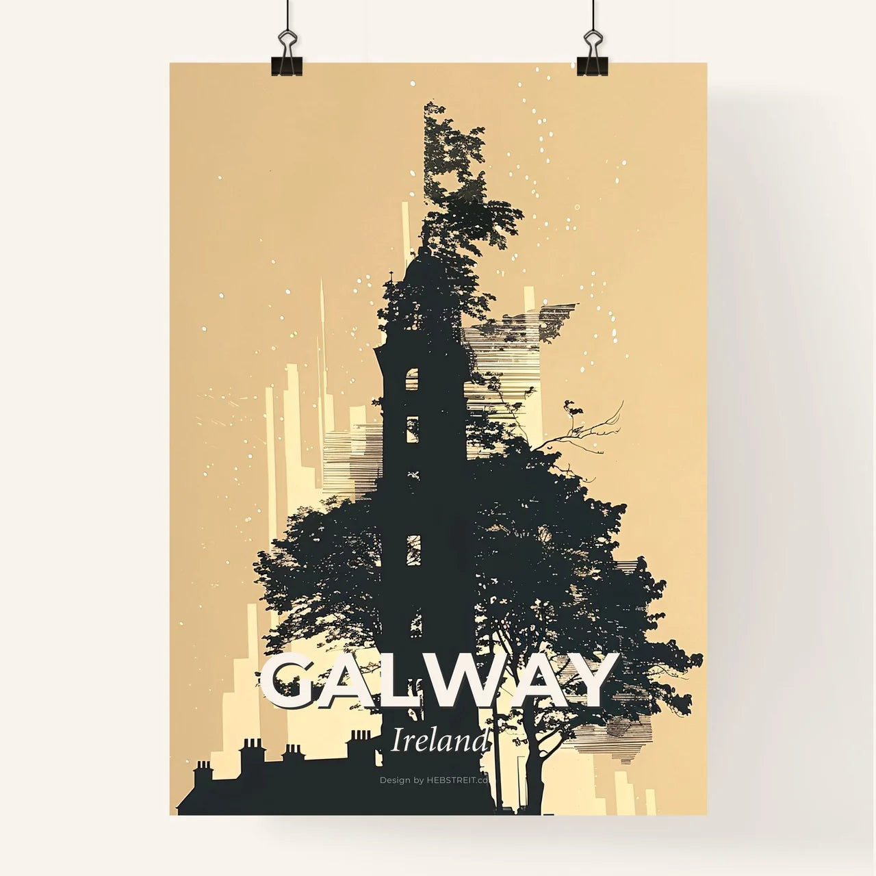 Galway Skyline Cityscape Beige Subtile Sparkle Art Poster