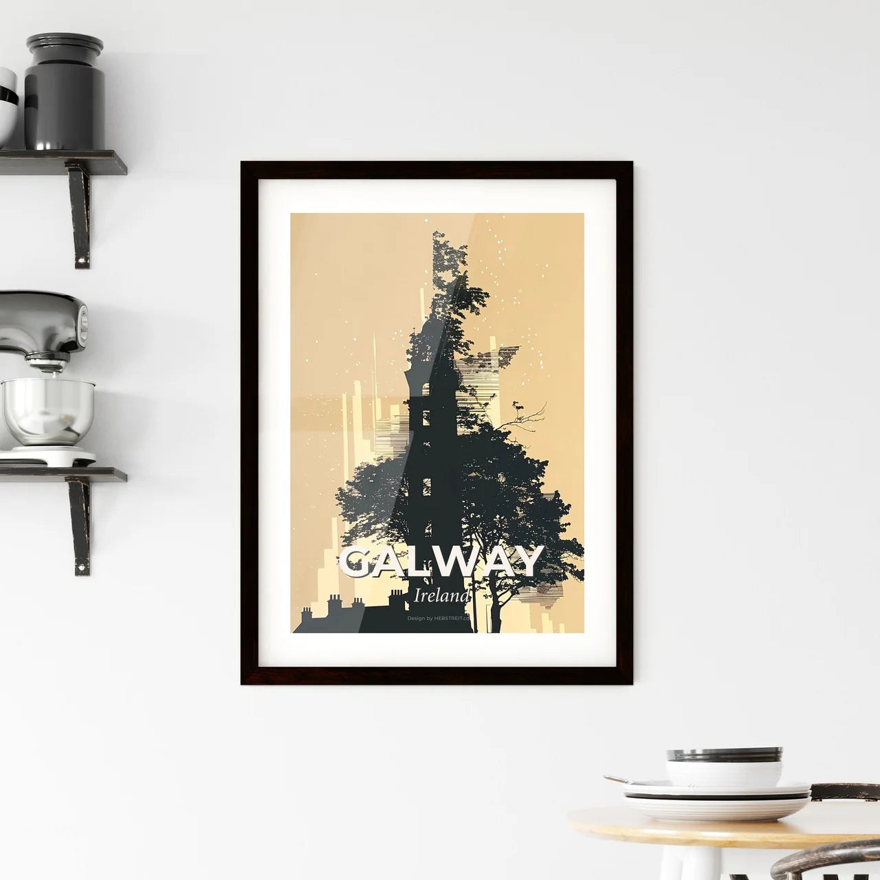Galway Skyline Cityscape Beige Subtile Sparkle Art Framed Print