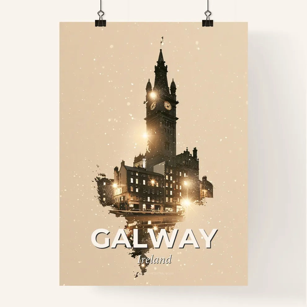 Galway City Skyline Art Print, Bright Beige Silhouette Poster