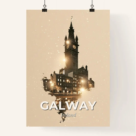 Galway City Skyline Art Print, Bright Beige Silhouette Poster