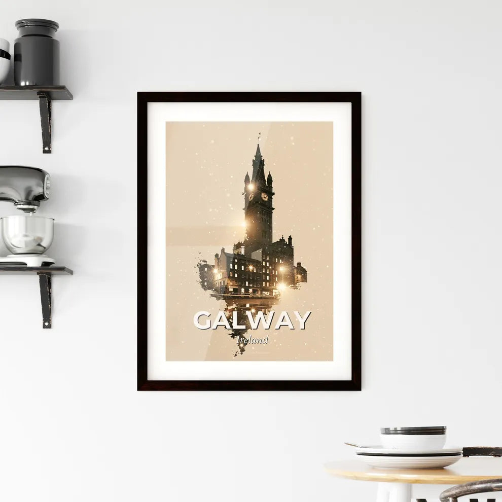 Galway City Skyline Art Print, Bright Beige Silhouette Framed Print