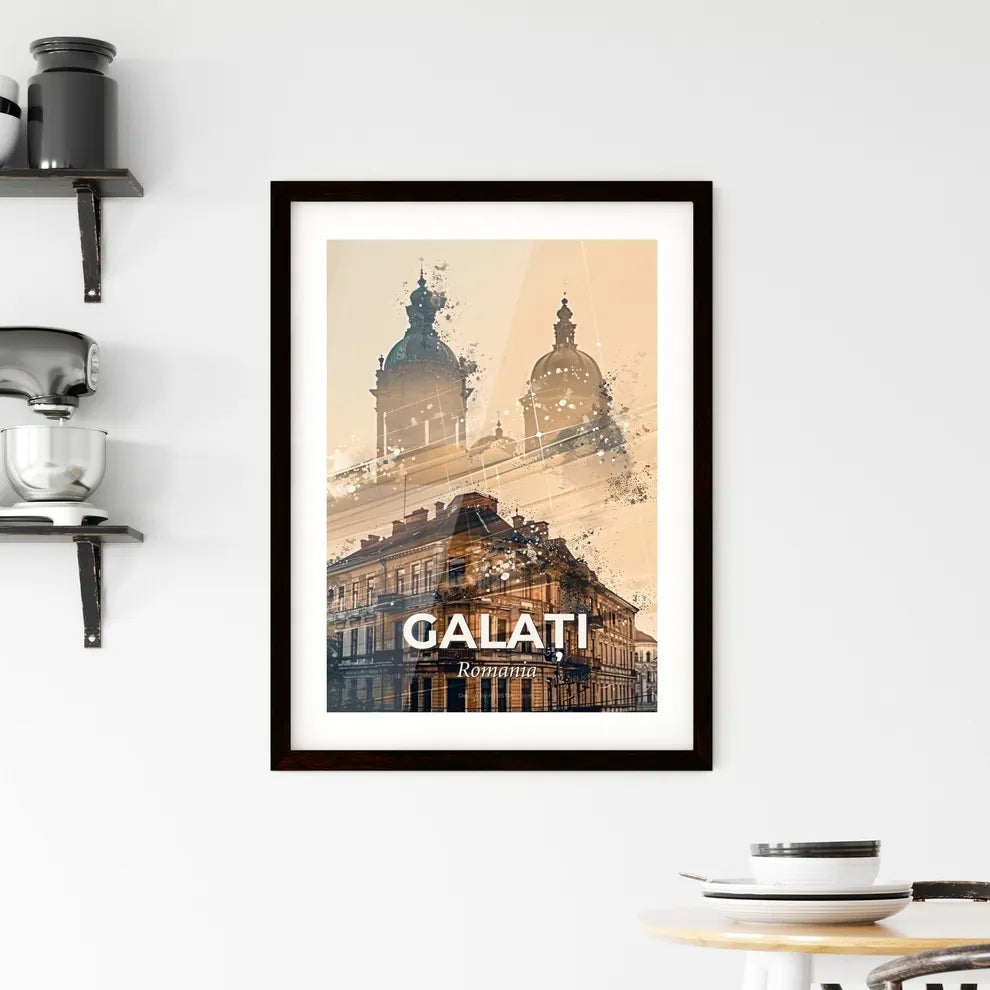 GalaÈ›i, Romania: City Skyline Double Exposure Art Poster Framed Print
