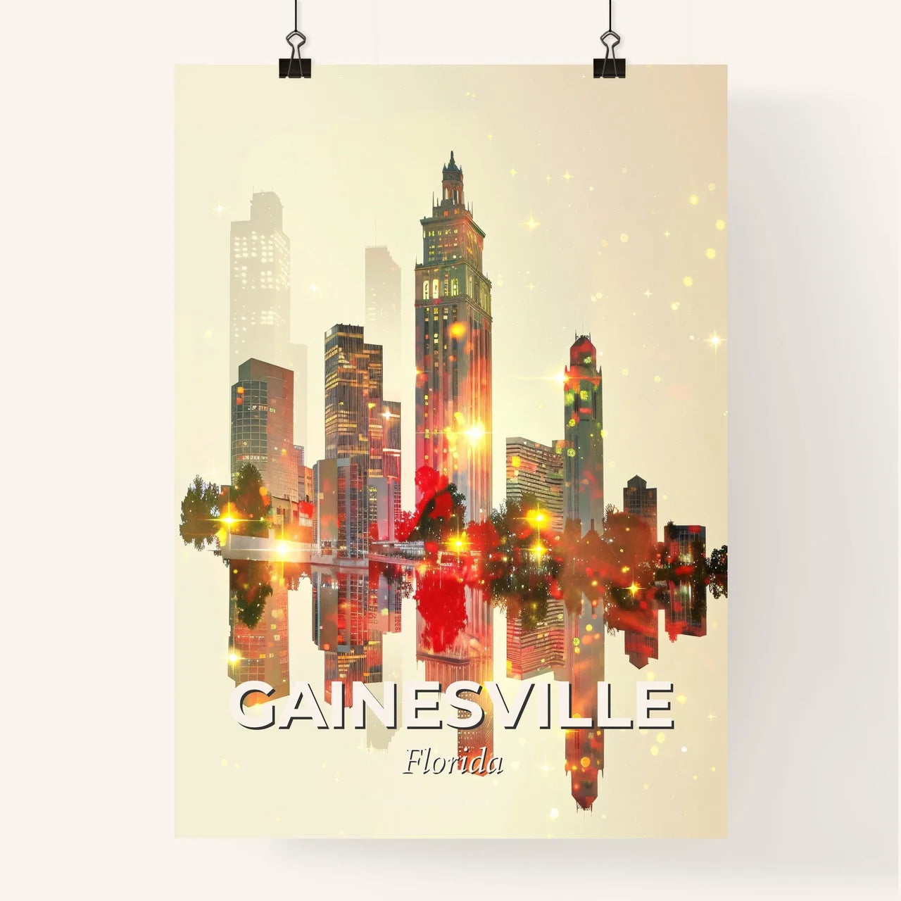 Gainesville: Skyline Composite Artwork, Vibrant Beige Poster