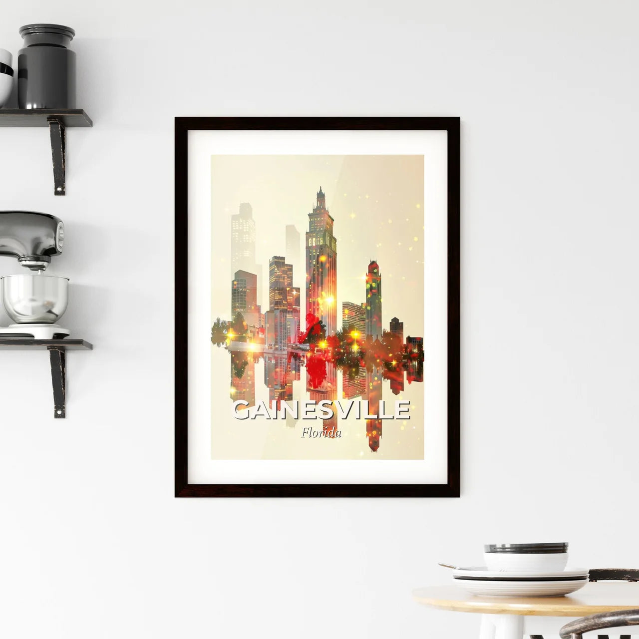 Gainesville: Skyline Composite Artwork, Vibrant Beige Framed Print