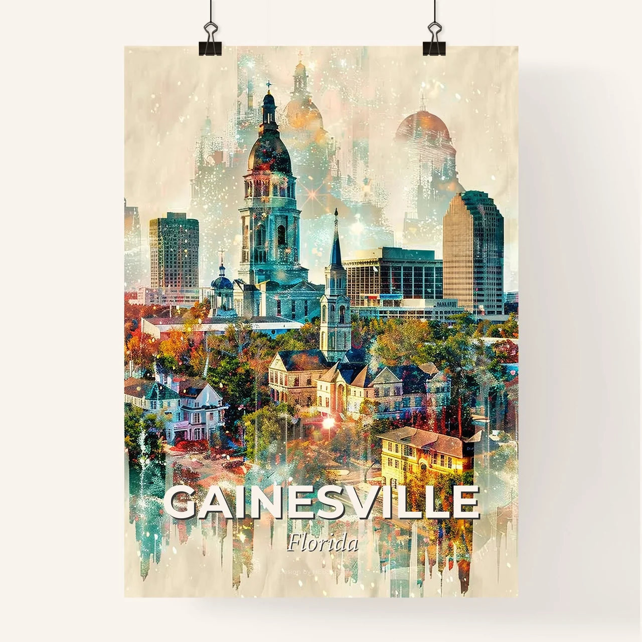 Gainesville Skyline Iconography Double Exposure Poster Poster