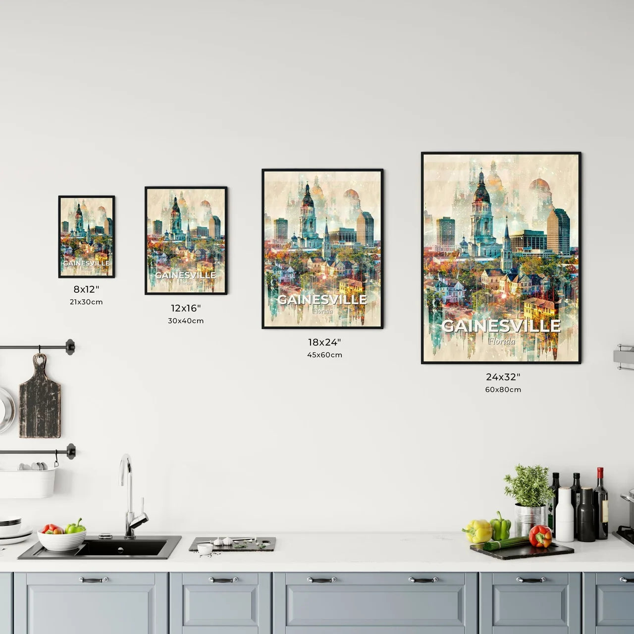 Gainesville Skyline Iconography Double Exposure Poster Office Art