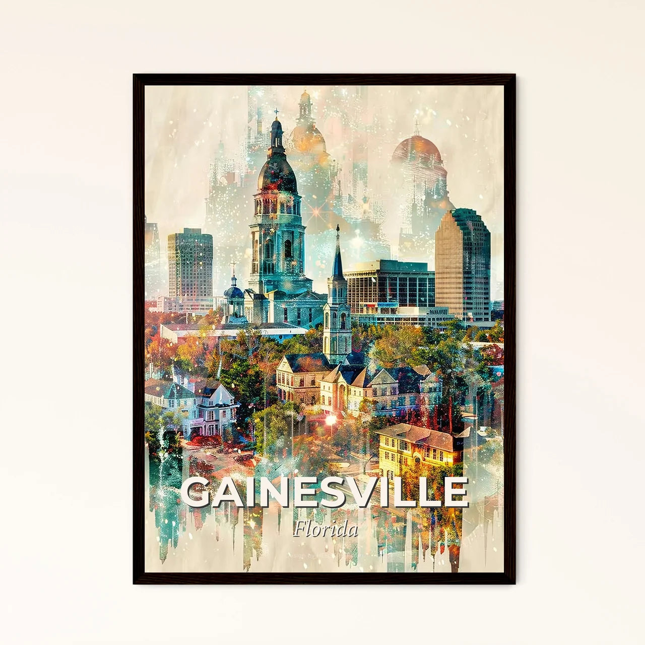 Gainesville Skyline Iconography Double Exposure Poster Photo Collage