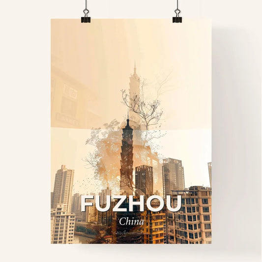 Fuzhou China Skyline Poster Bright Beige Paper Poster