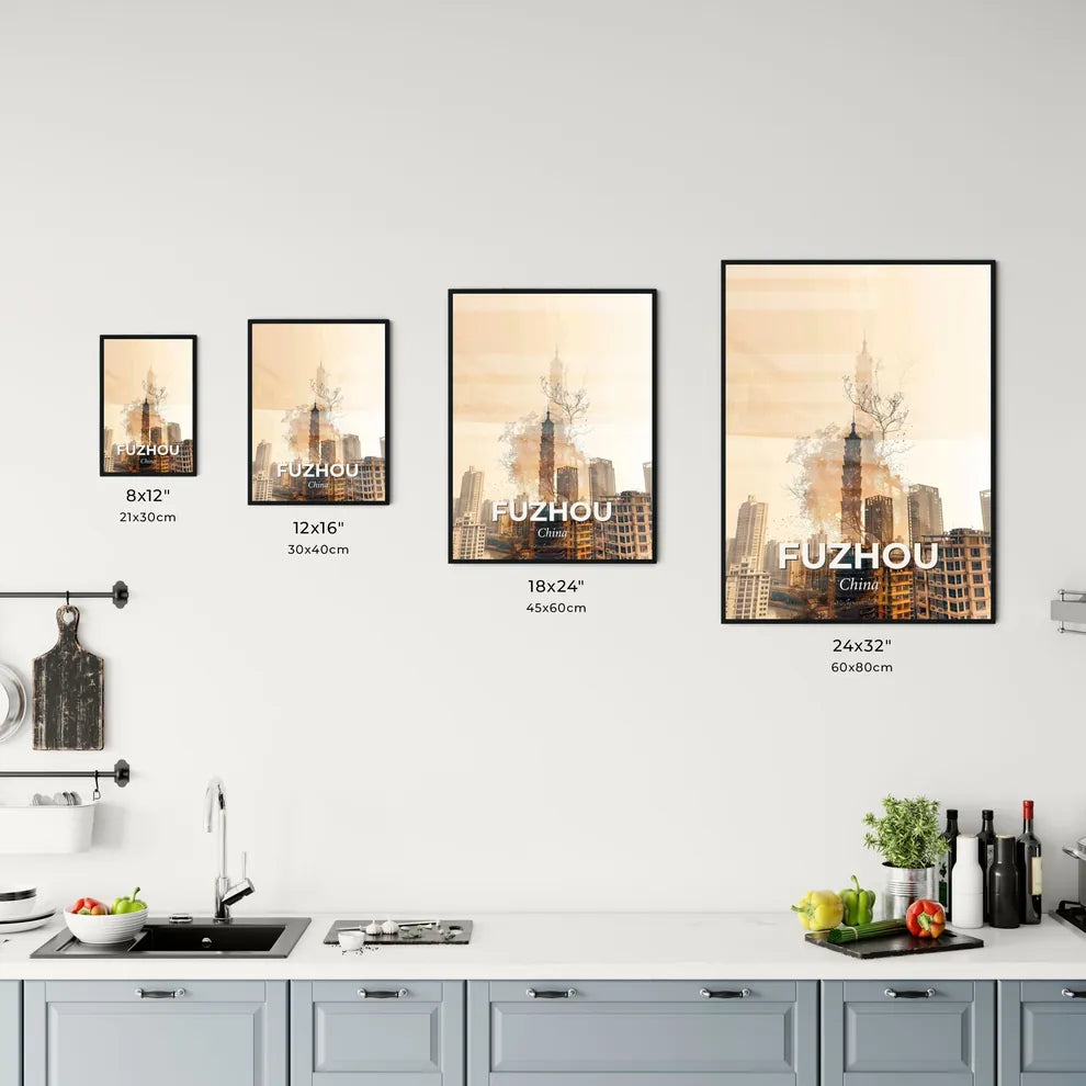 Fuzhou China Skyline Poster Bright Beige Paper Office Art