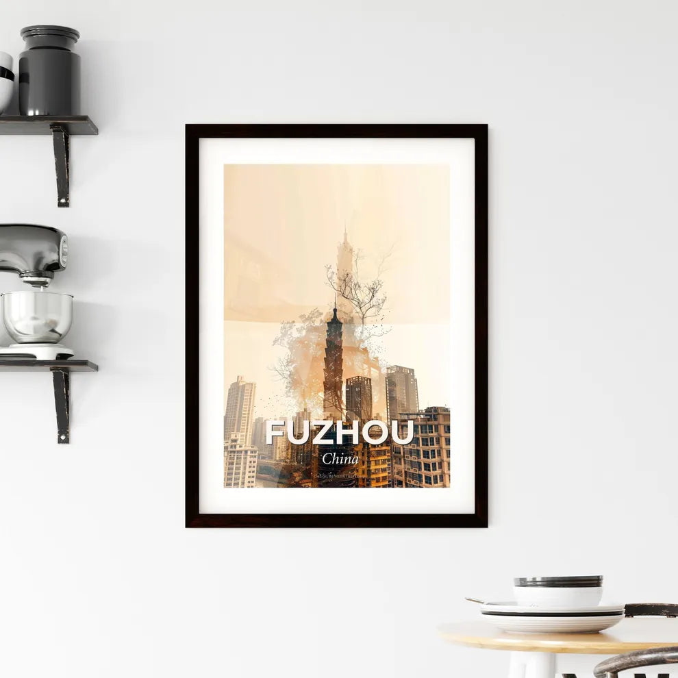 Fuzhou China Skyline Poster Bright Beige Paper Framed Print