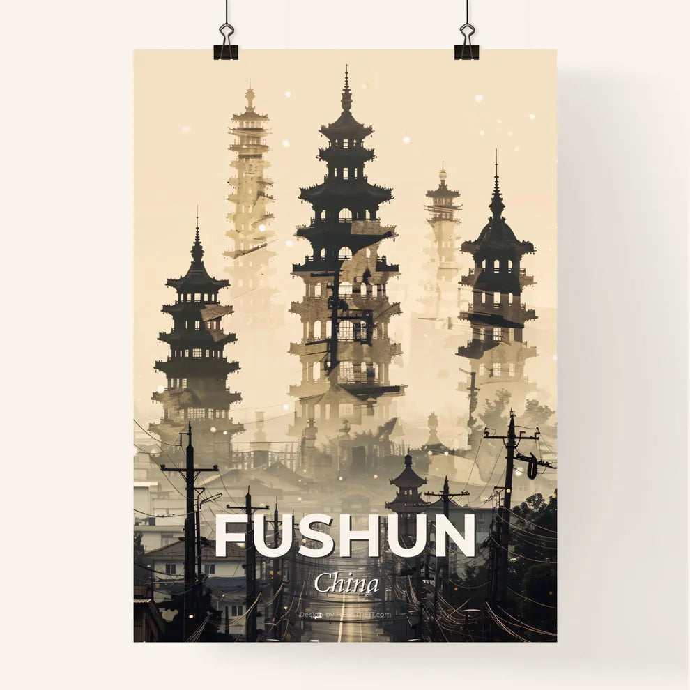 Fushun Skyline Double Exposure Art Poster Poster