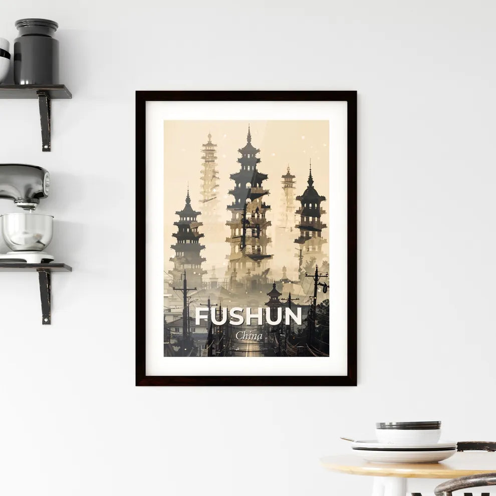 Fushun Skyline Double Exposure Art Poster Framed Print