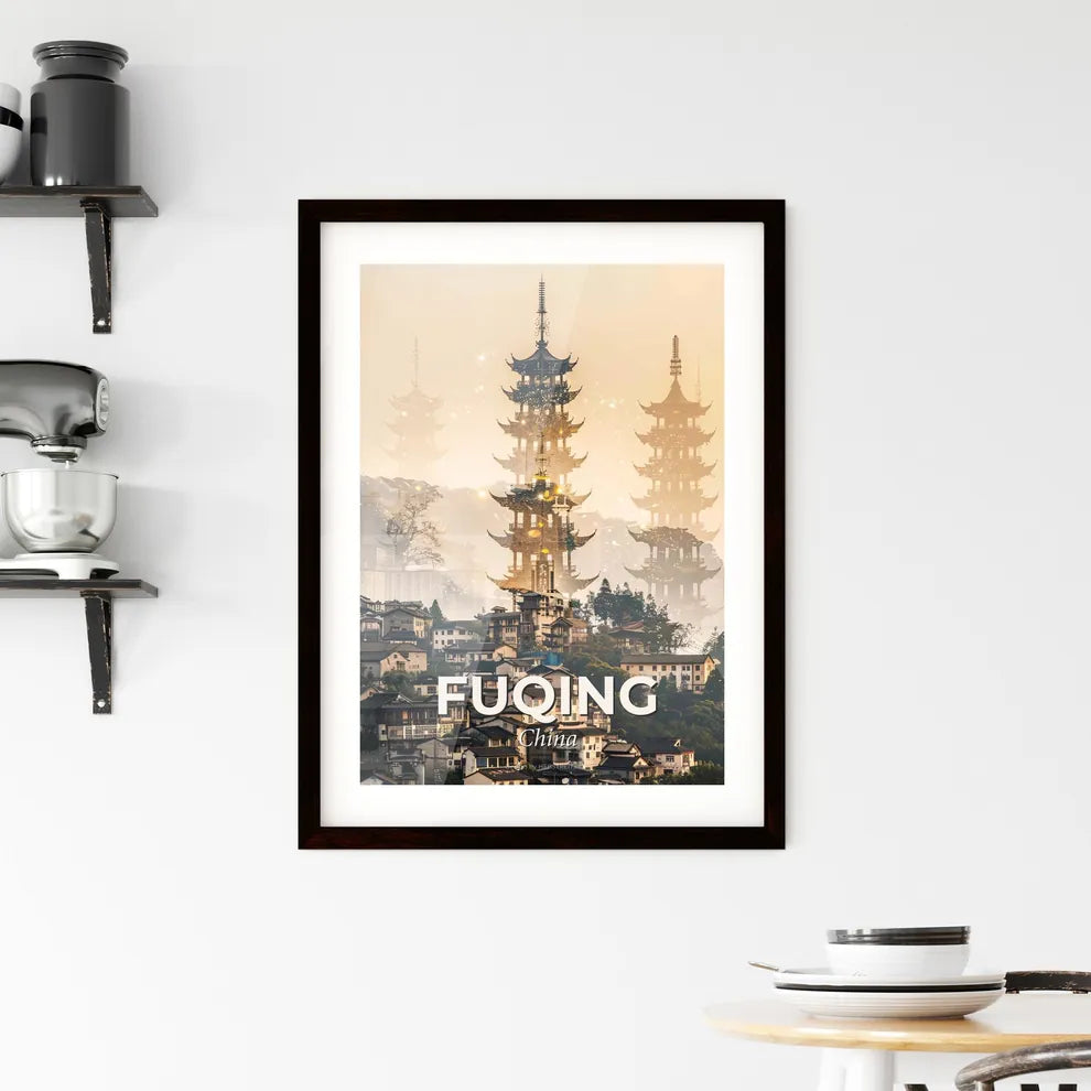 Fuqing City Skyline Double Exposure Panorama Poster Framed Print