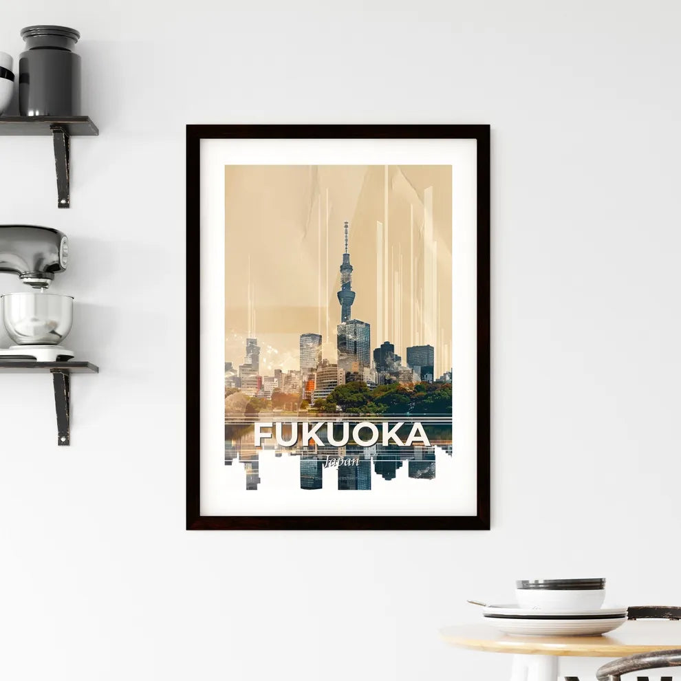 Fukuoka Metropolis Skyline Composite Poster Framed Print