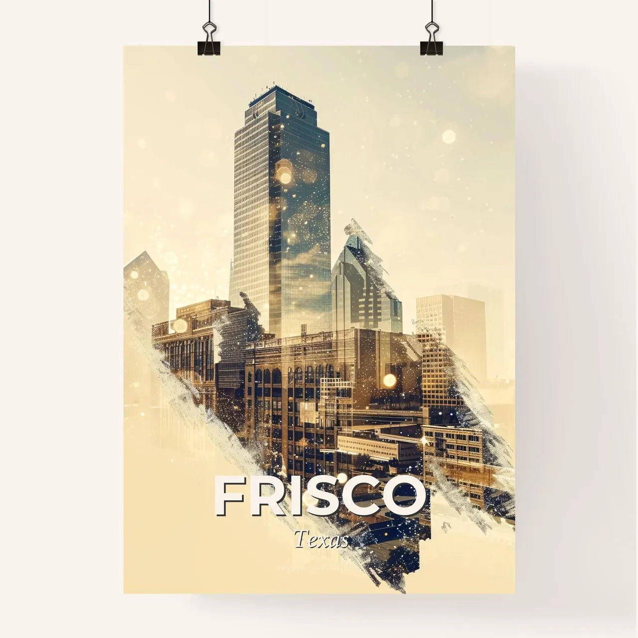 Frisco Texas Cityscape Night Lights Artwork Poster