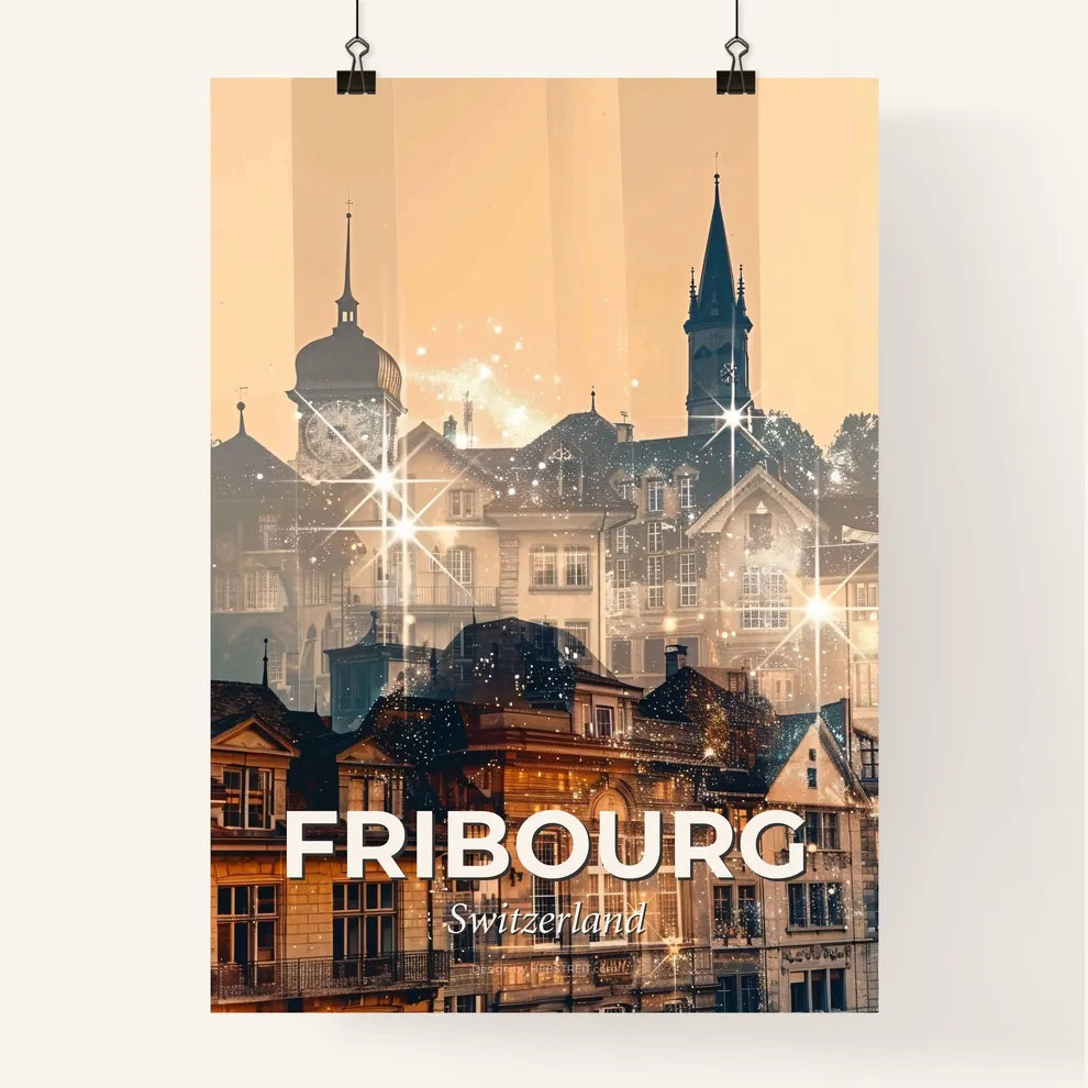 Fribourg Skyline Double Exposure Composite Art Poster