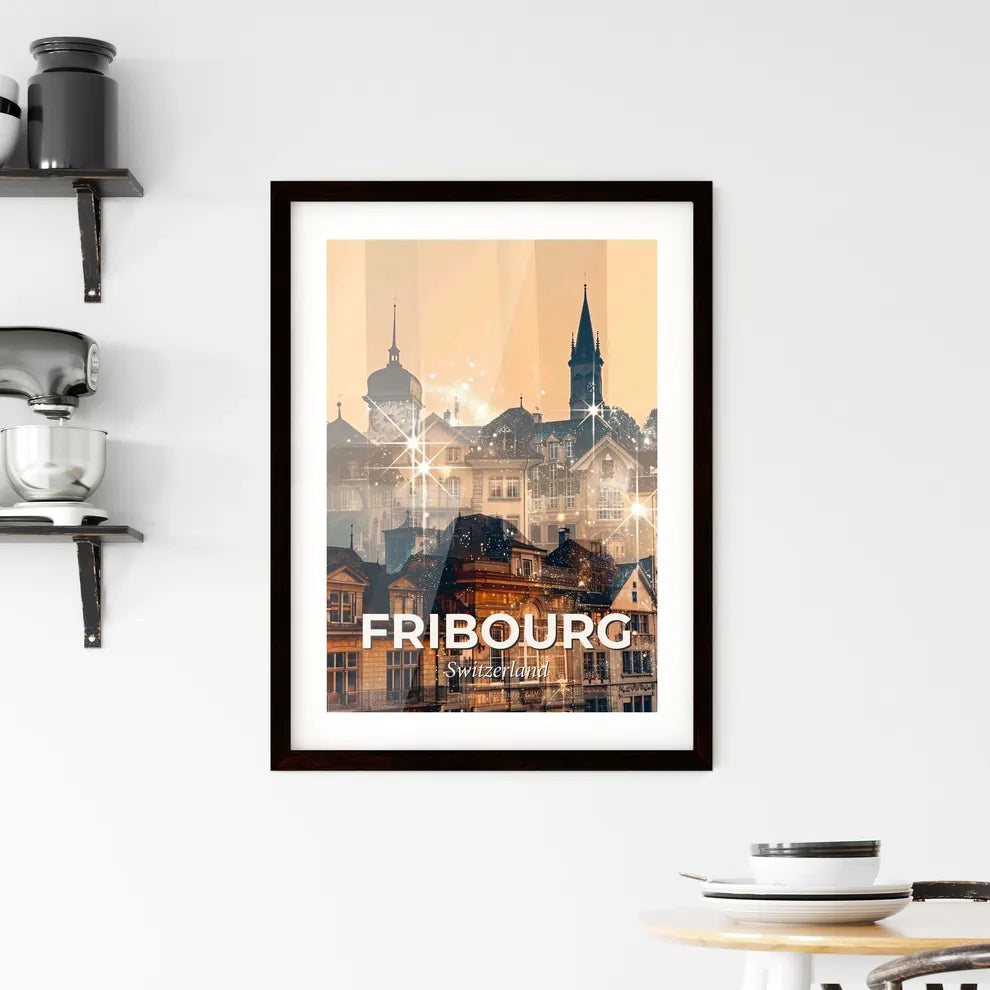 Fribourg Skyline Double Exposure Composite Art Framed Print