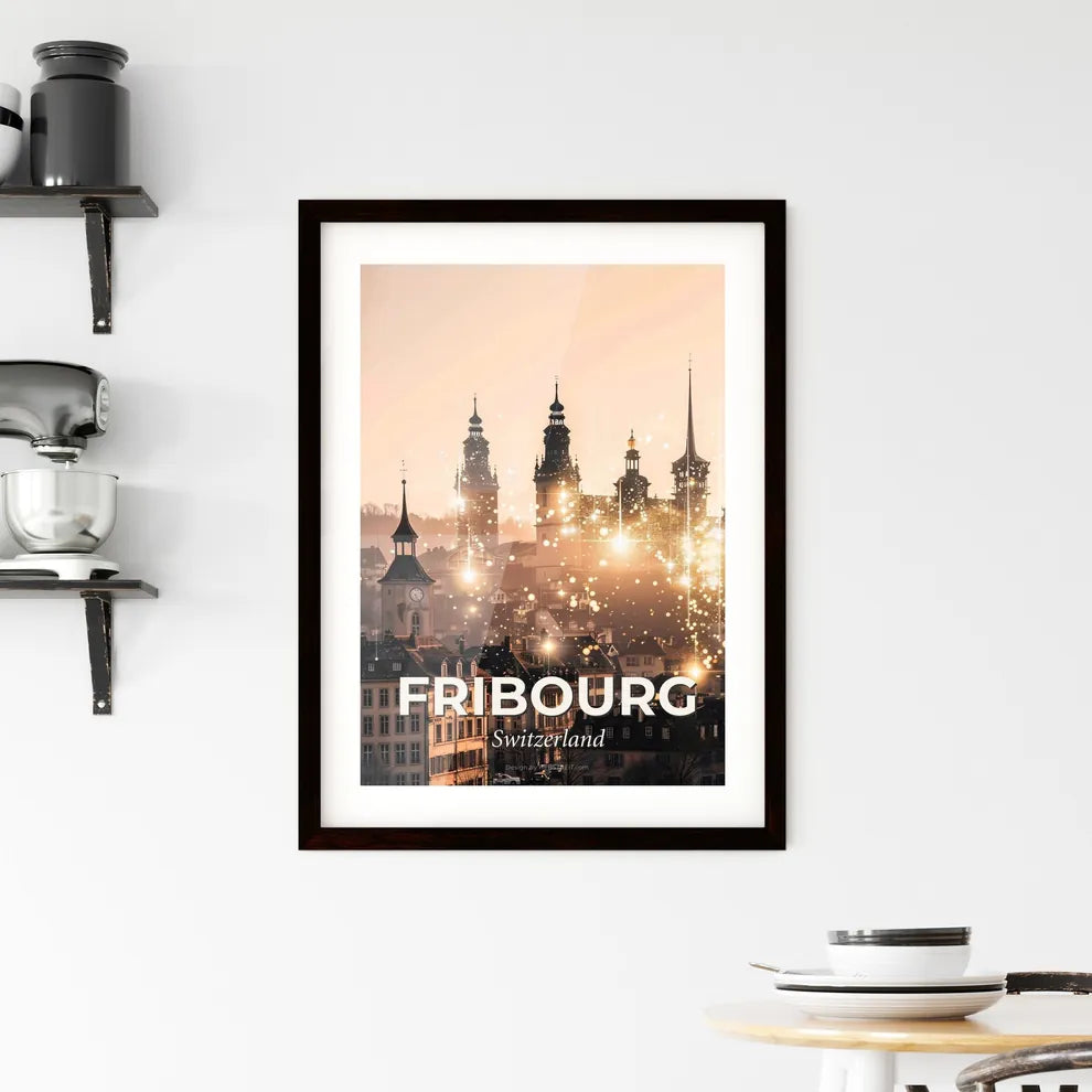 Fribourg Skyline Architectural Composite Poster Framed Print