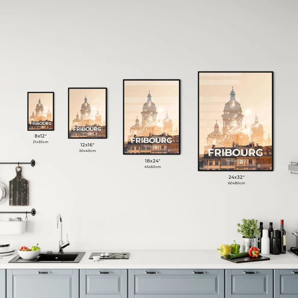 Fribourg City Lights Skyline Poster Art Office Art