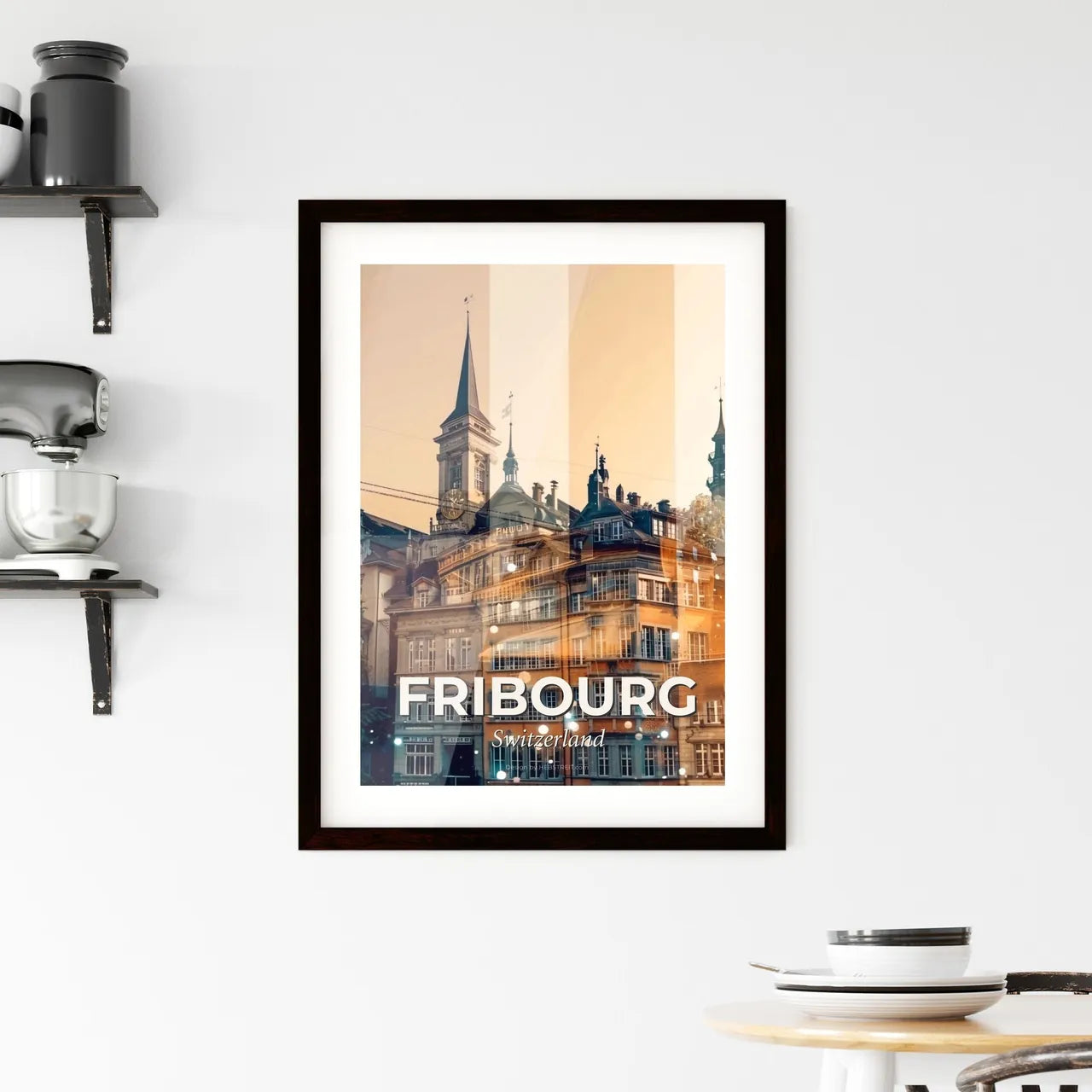Fribourg Skyline Composite Art Poster Framed Print