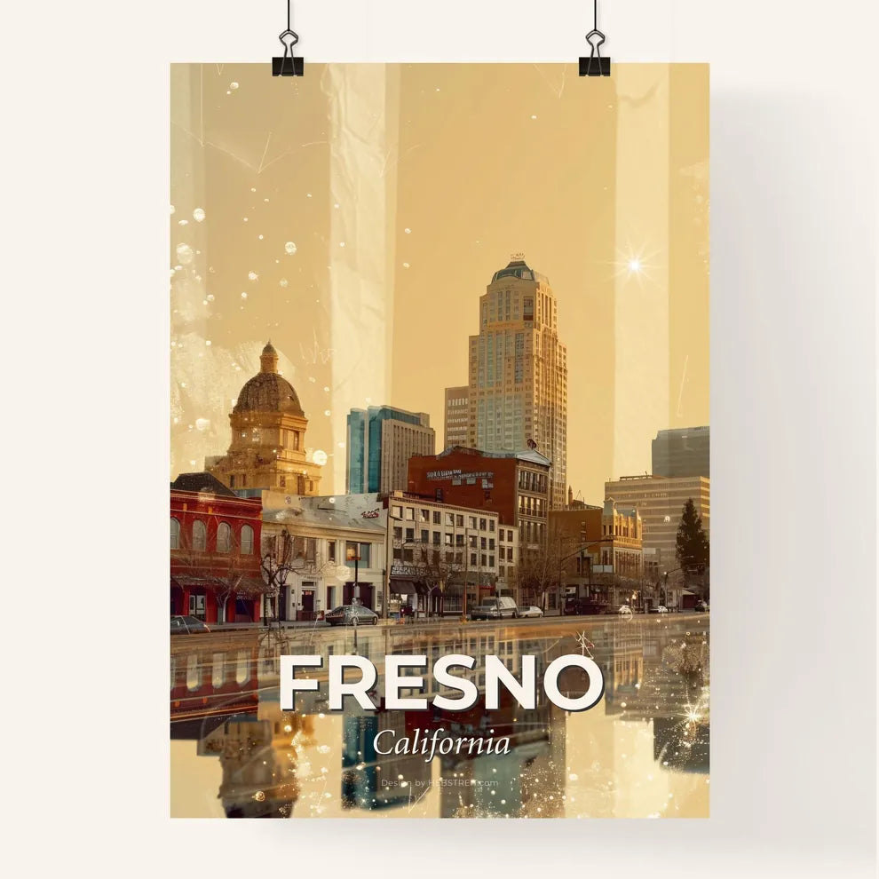 Fresno City Skyline Illuminated Double Exposure Poster