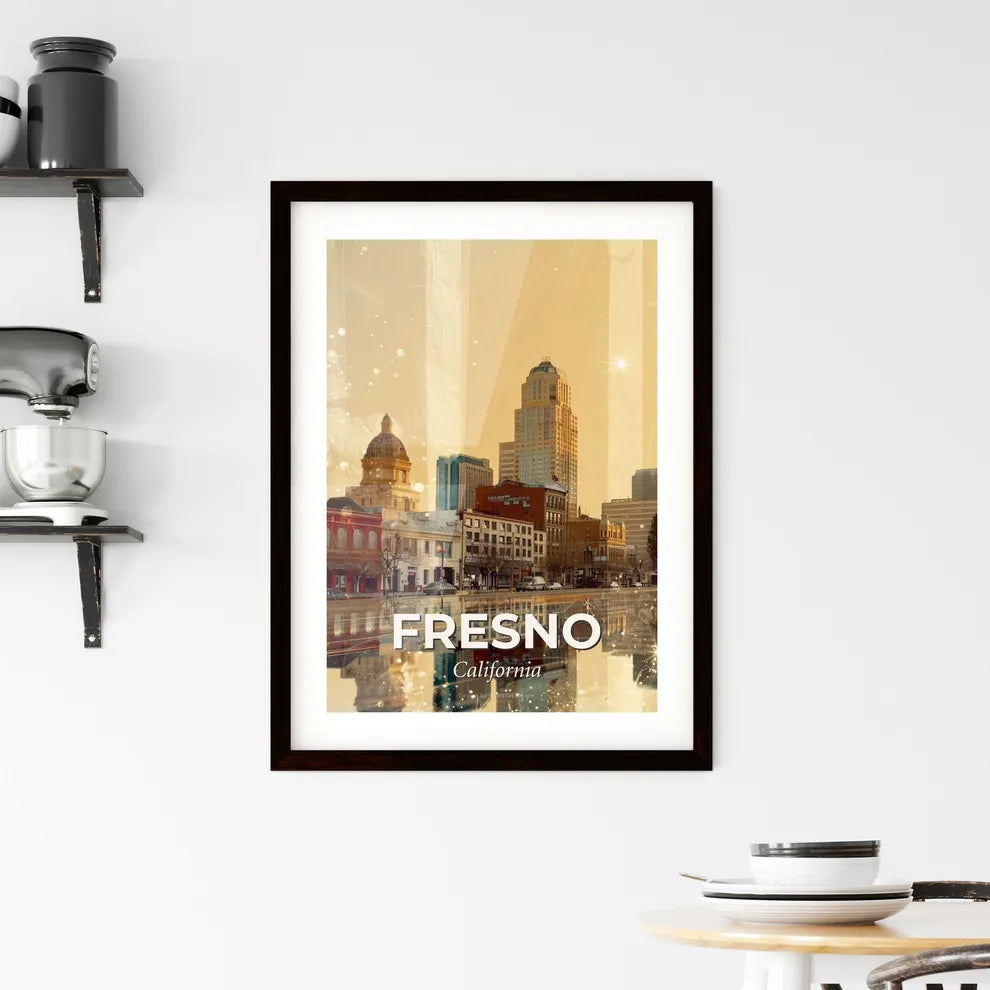 Fresno City Skyline Illuminated Double Exposure Framed Print
