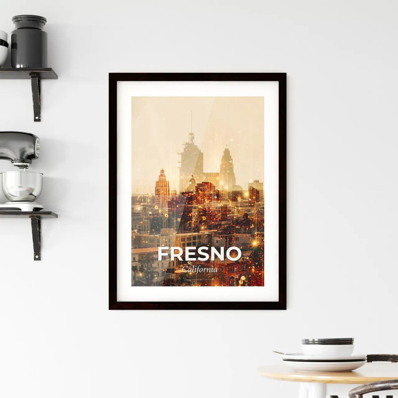 Fresno City Skyline Double Exposure Art Poster Framed Print