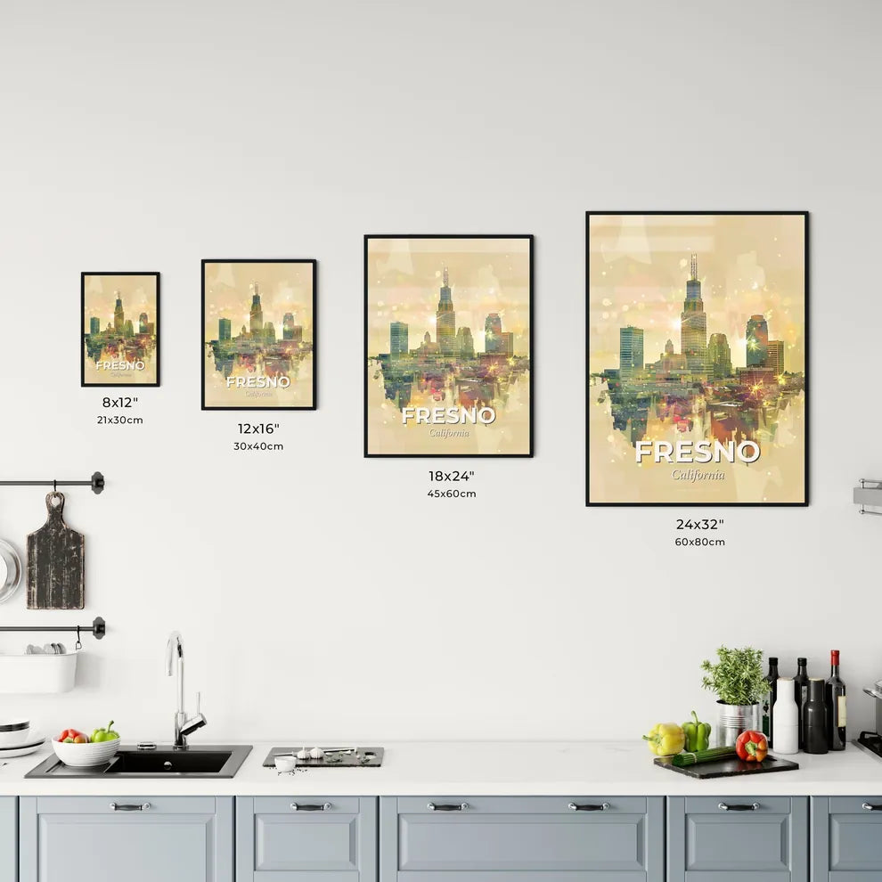Fresno Skyline Cityscape California Architecture Sparkles Office Art