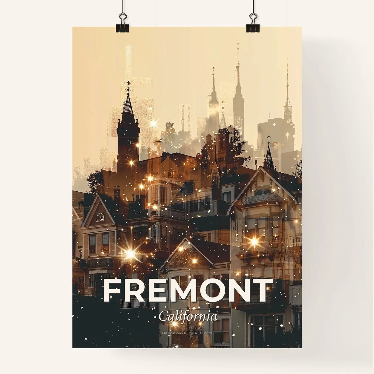 Fremont: City Skyline Art at Night Poster