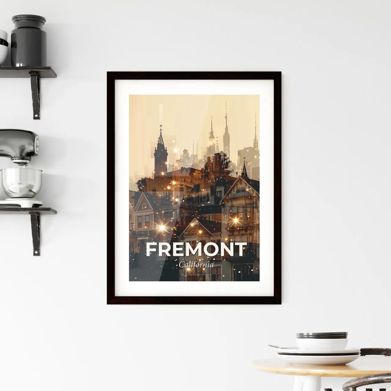 Fremont: City Skyline Art at Night Framed Print