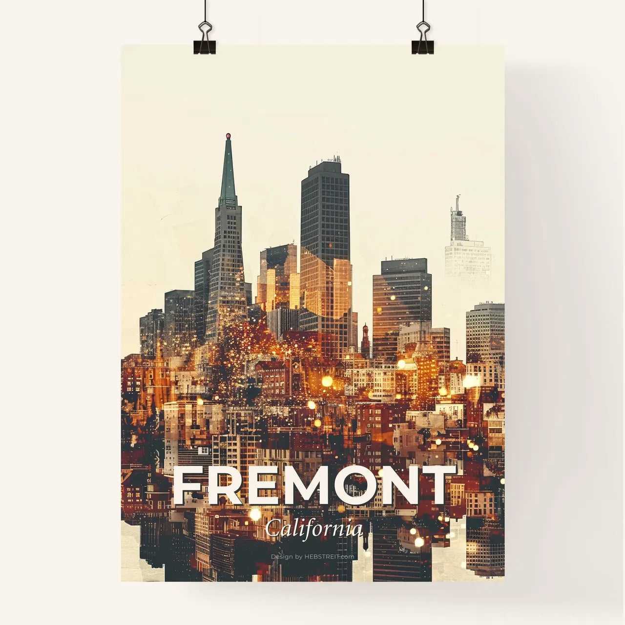 Fremont Skyline Composite Art: Iconic Architecture and City Lights Poster
