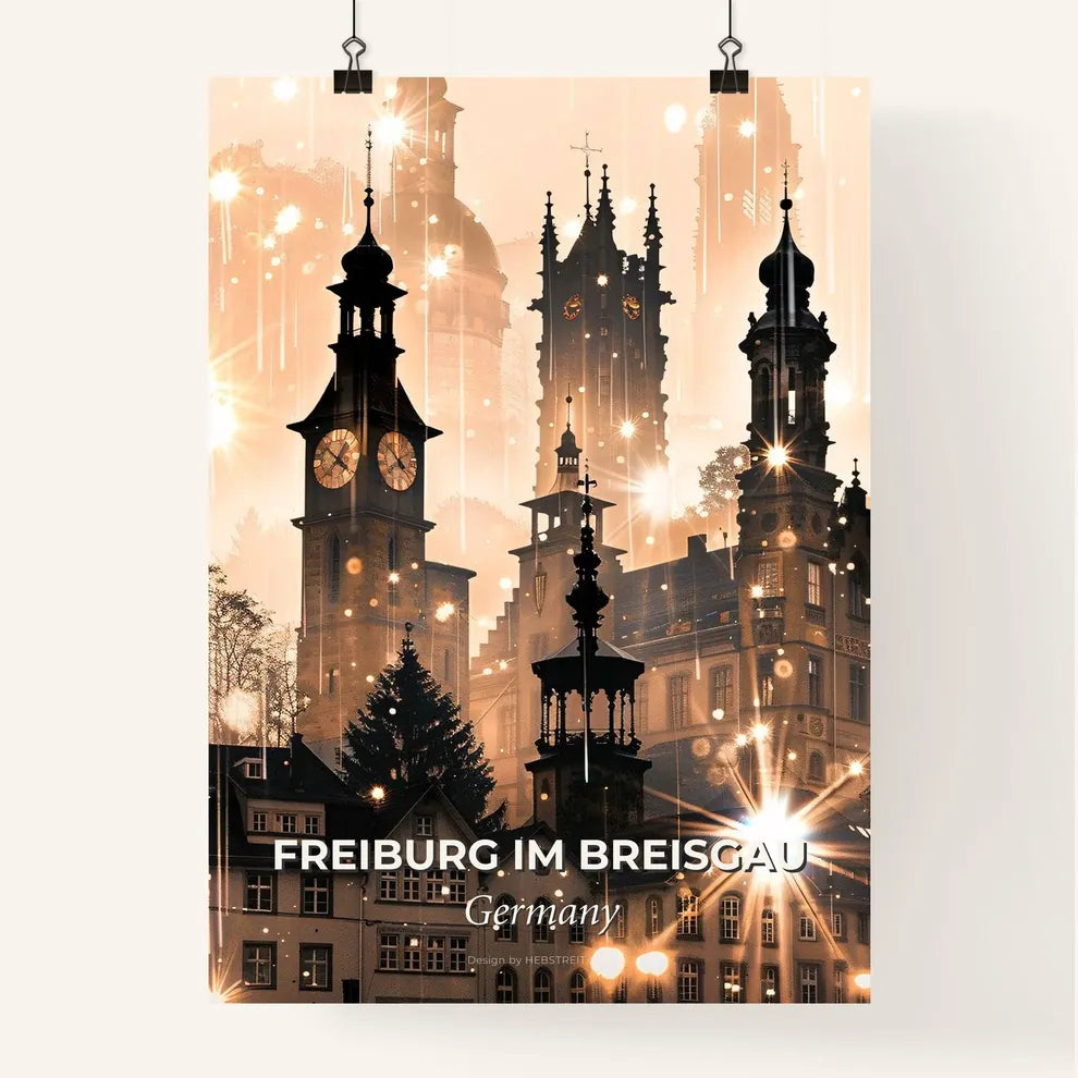 Freiburg Skyline Bright Beige Paper Silhouette Poster Poster