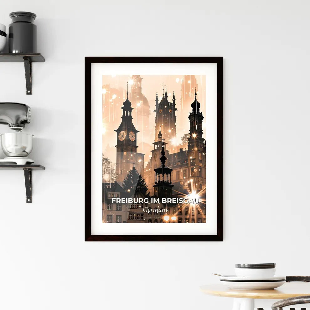 Freiburg Skyline Bright Beige Paper Silhouette Poster Framed Print