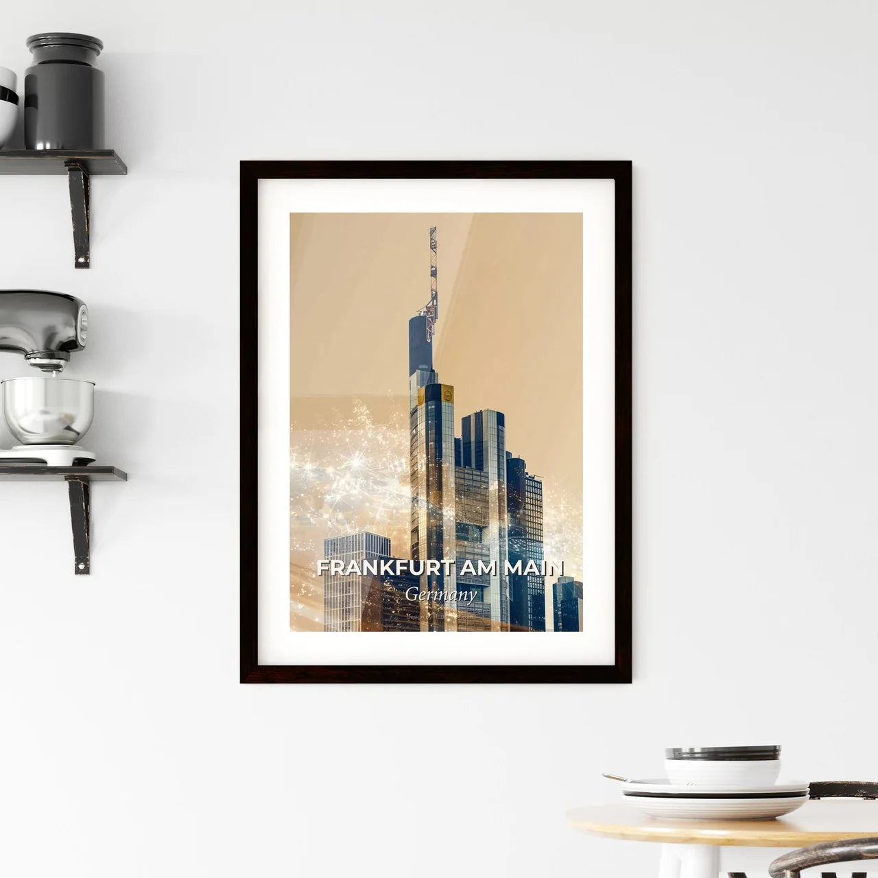 Frankfurt Skyline Iconic Beige Poster Art Framed Print