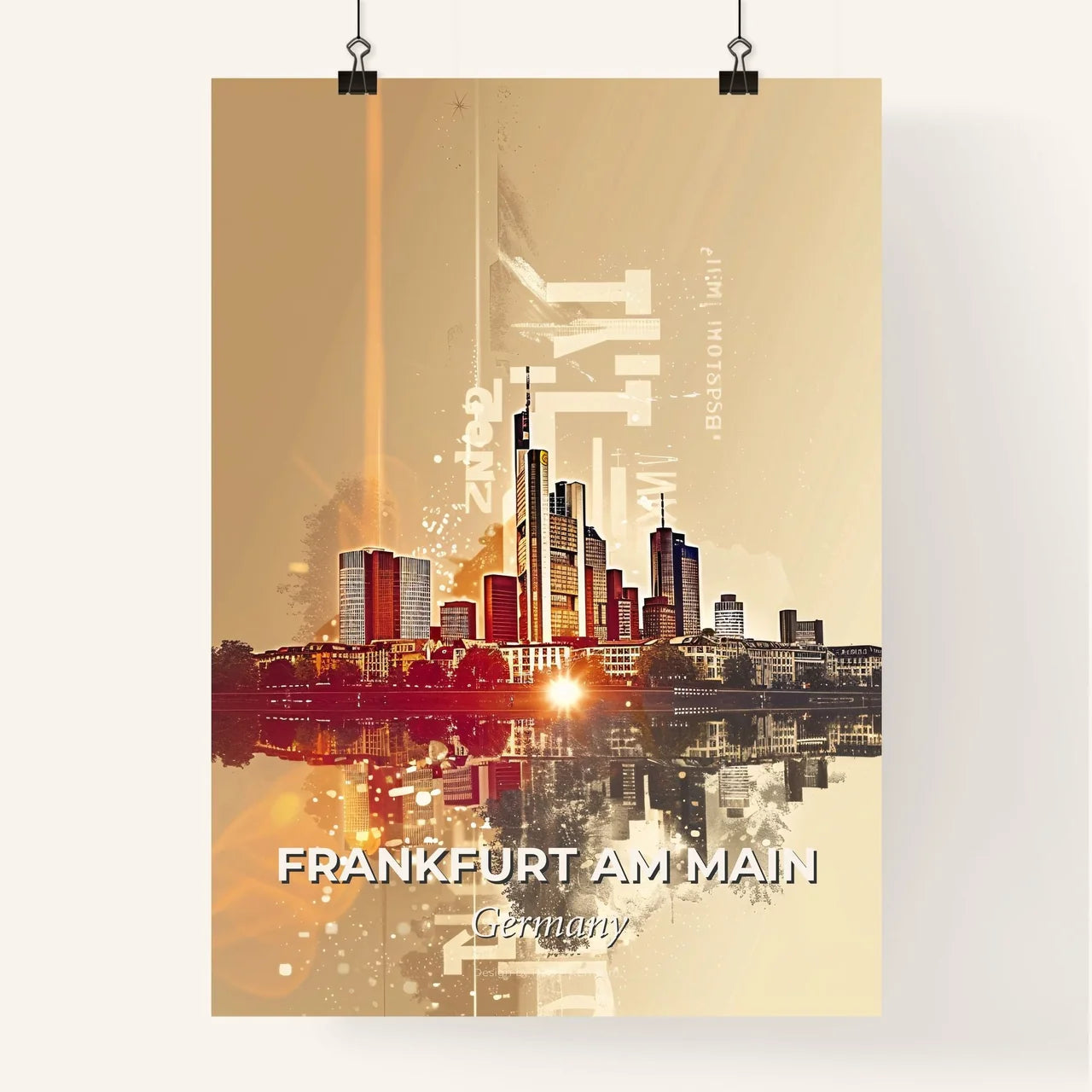Frankfurt Skyline City Lights Artwork Poster